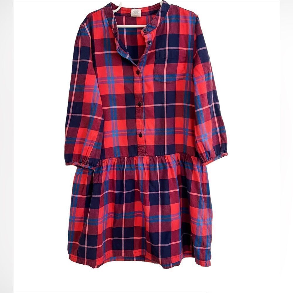 Jcrew Crewcuts Red Plaid Flannel Drop Waist Long Sleeve Shirt Dress Girl’s Sz 10